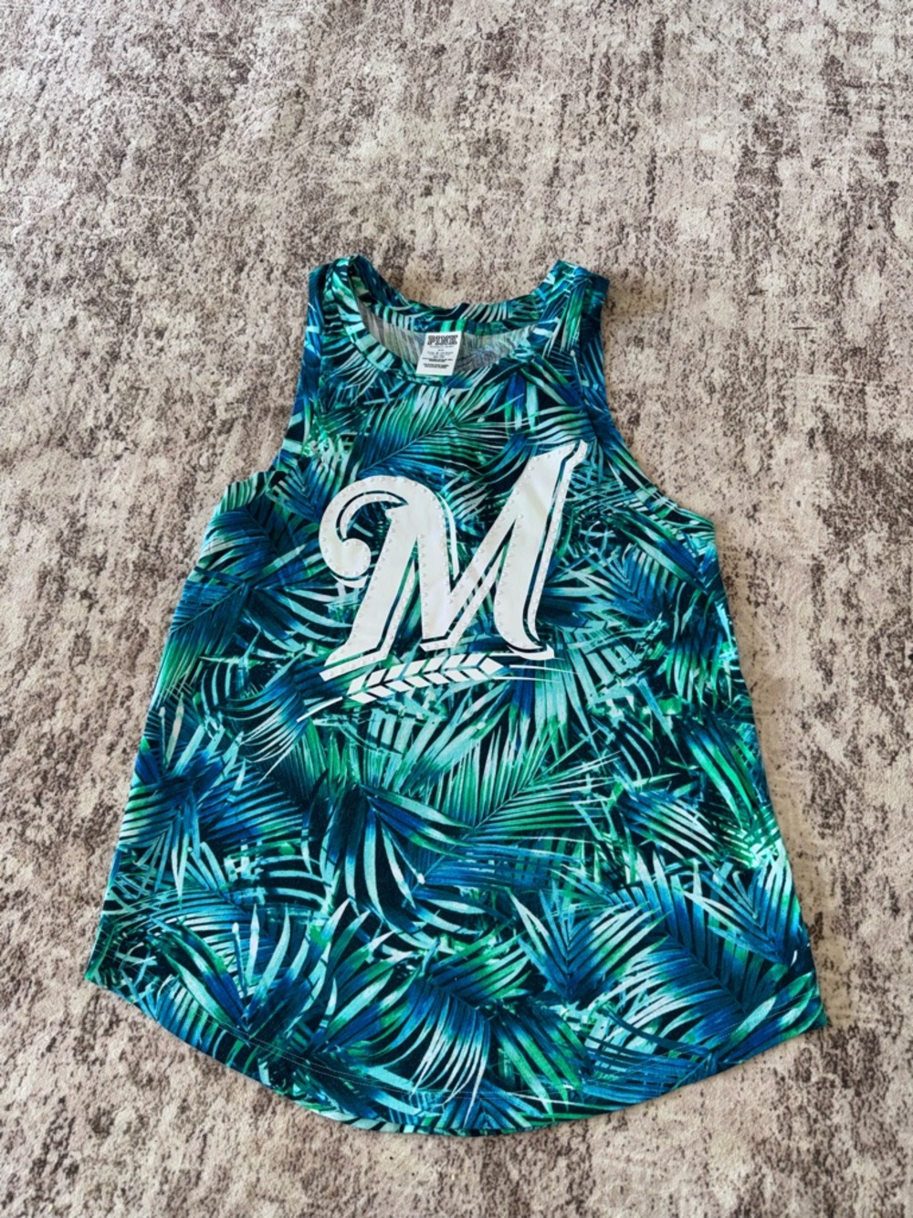 PINK Victoria's Secret Tropical Palm Print Tank Top in Teal & Blue